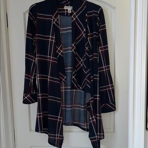 New York Laundry Navy and Red Plaid Cardigan